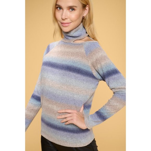 Made in USA Ombre Cold Shoulder Turtleneck Top - Picture 5 of 5